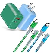 USB C Fast Charging Block, 2 Pack 20W PD USB C Wall Charger + 10ft Right-Angle C-C Charger Cable ...