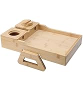 Sonhomay Couch Armrest Table, Sofa Arm Tray with Cup Holder & Rotating Phone Stand Foldable & Spa...