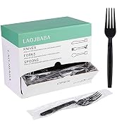 Laojbaba Plastic Fork Disposable Individually Packaged Forks Black 7-Inch Commercial Take Away Fo...