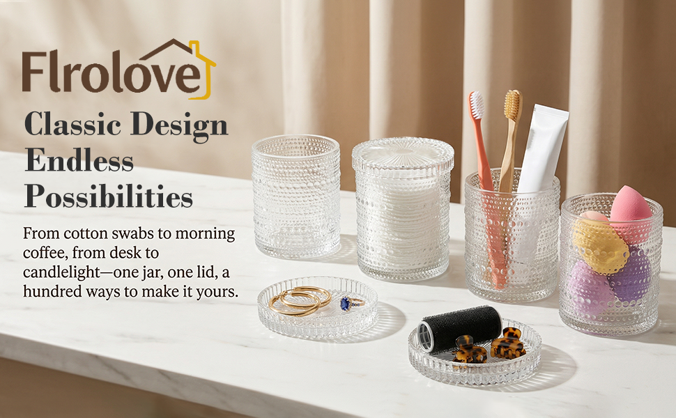 qtip holder, qtip dispense, glass qtip holder, cotton round holder, qtip holder bathroom set