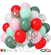 Paready Red and Green Balloons,50Pcs Christmas Balloons, 12 Inch Pastel Pink Retro Bean Green Red...