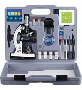 AmScope 120X-1200X 52-pcs Beginner Microscope STEM Kit with Metal Body Microscope, Plastic Slides...