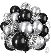 Metallic Silver Black Confetti Latex Balloons - 12 Inch Set, Perfect for Birthday, Wedding, Gradu...
