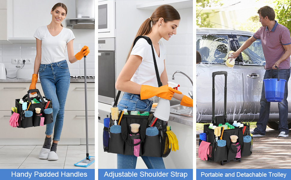 rolling cleaning caddy bag with detachable trolley