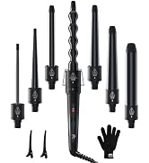 7 in 1 Curling Wand Set: Ohuhu Curling Iron Wand 7Pcs 0.35 to 1.25 Inch Interchangeable Ceramic B...