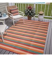 PureCozy Outdoor Waterproof Patio Rug 5x8 Plastic Straw Reversible Outside Orange Red Colorful St...