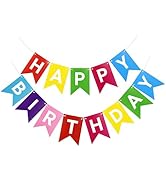 Rainbow Happy Birthday Banner Colorful Sign Party Decorations for Women Men Girls Boys