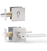 (1 Set) Entry Door Lever Lockset Handle with Single Cylinder Deadbolt, Combo Pack Keyed Alike Fro...