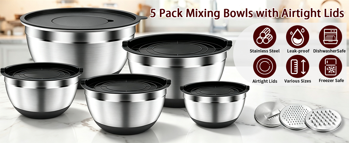 Mixing Bowls with Lids with 3 Grater Attachments