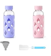 Zukro 16 oz Glass Water Bottles with lid & Silicone Sleeve, 2 Pack | Reusable Clear Juice Bottles...