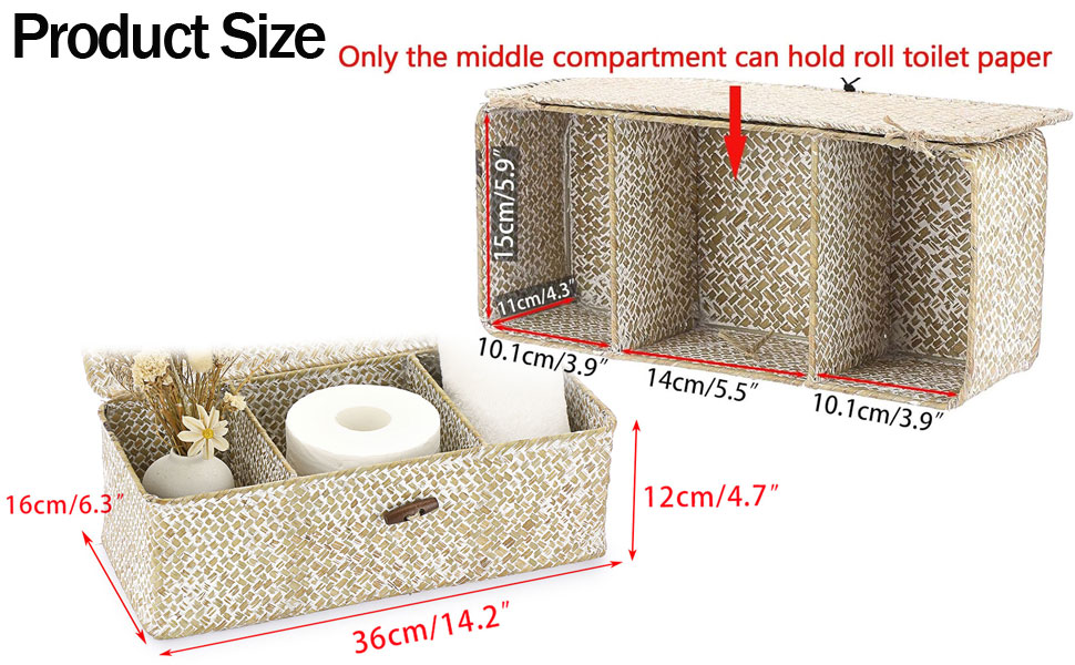 Seagrass Storage Basket Bin Hand-Woven Wicker Basket with Lid Bathroom Basket Tissue Toilet Paper