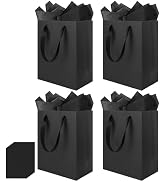 Epoesch 4 Pack Medium Black Gift Bags With Handles and 8 Tissue Paper, 8 X 5 X10 Inch Paper Bags ...