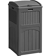 Greesum 33 Gallon Outdoor Trash Can with Lid, Waterproof Resin Garbage Bin for Hideaway, Deck, Pa...