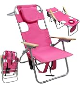 WKFAMOUT 16" Tall Backpack Beach Tanning Chair with Camping Stool for Adults, Heavy Duty 5-Positi...