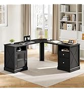 ChooChoo Modern L Shaped Corner Desk 55"x55" with Files Drawers and Storage Cabinet, Home Office ...
