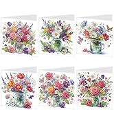 Tontut 6pcs Diamond Art Painting Greeting Card, Pretty Vase Beautiful Flowers 5D DIY Special Shap...