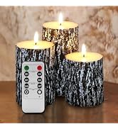Eywamage Bark Flameless Pillar Candles with Remote, Farmhouse Wood LED Candles Battery Operated F...