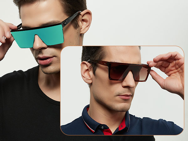 LYZOIT Square Oversized Sunglasses for Women Men Big Flat Top Fashion Shield Large UV Rimless Shades