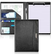 Padfolio with Clipboard, PU Leather Business Portfolio Binder, Interview Resume Folder with Card ...