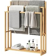 oakvivo Free Standing Towel Rack, 3 Tier Bamboo Blanket Rack for Bathroom, Blanket Drying and Dis...