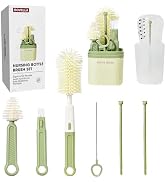 BOVELLA Baby Bottle Brush Set-Travel Bottle Cleaner Kit with Silicone Brush,Drying Rack,Nipple Br...