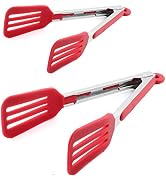 STARUBY Cooking Tongs 9 inches and 12 inches Stainless Steel Kitchen Silicone Serving Tongs Heat ...
