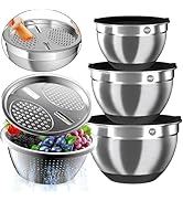 Mixing Bowls with Airtight Lids, Stainless Steel Mixing Bowl Set with 3 Metal Nesting Bowls, Cola...