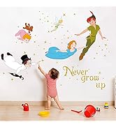Runtoo Peter Pan Wall Decal Never Grow Up Quotes Wall Stickers for Kids Bedroom Baby Nursery Wall...