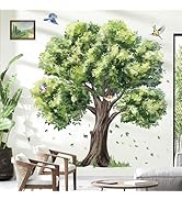 decalmile Large Green Tree Wall Decals Plant Leaves Bird Wall Stickers Bedroom Living Room Sofa T...