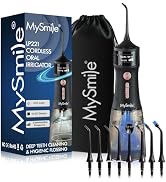 MySmile Powerful Cordless 350ML Water Dental Flosser Portable OLED Display Oral Irrigator with 5 ...