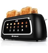 Tesslux 4 Slice Toaster with Touch Screen - 1.5" Wide Long Slots for Artisan Bread - Digital Time...