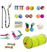 PetLike 25pcs Interactive Cat Toys Set Collapsible Cat Tunnel Interactive Feather Teaser Wand,Spr...