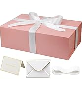 YINUOYOUJIA Pink Gift Boxes with Lid,14"x9"x4.5" Magnetic Gift Box with Ribbon,Cards and Envelope...
