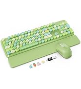 Wireless Keyboard Mouse Combo, Green, Round Keycaps, Magnetic Wrist Rest