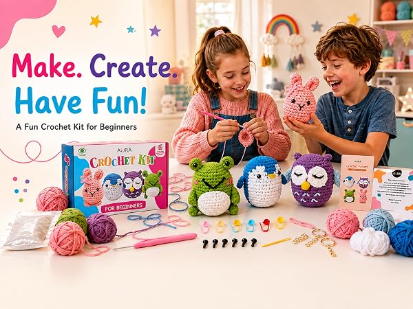 crochet kit for beginners kids ages 8-12 4 animal amigurumi forest friends