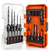 COMOWARE Countersink Drill Bit Set, 15 PCS M2 HSS Tapered Drill Bits with 2 Wood Plug Cutters, Co...