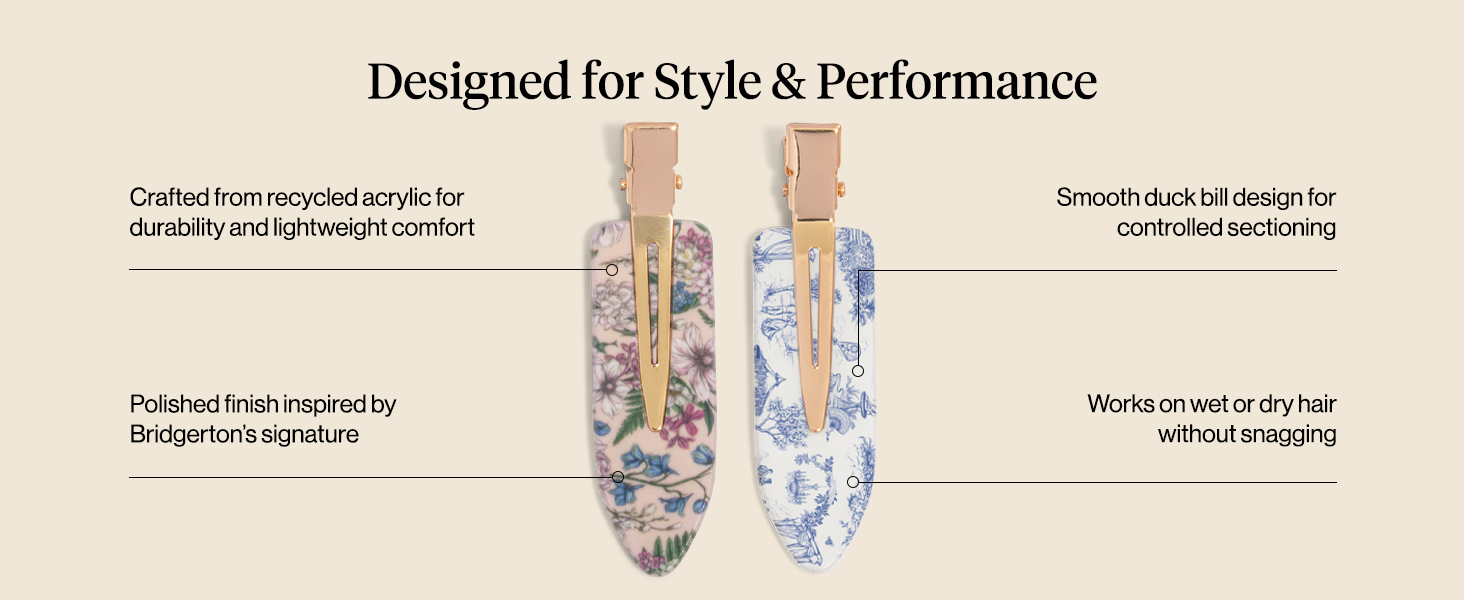Bridgerton x Kitsch Recycled Plastic Creaseless Clips 4pc Set - Toile in Bloom