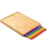 Bamboo Wood Cutting Board Set with 7 Flexible Cutting Mats with Food Icons, Easy to Clean Cutting...