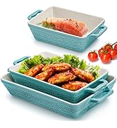 Hacaroa Set of 3 Ceramic Baking Dishes, Rectangular Bakeware with Handles, Elegant Casserole Dish...