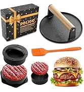 POLIGO Smash Burger Press Kit - 4 in 1 Hamburger Patty Storage Containers,6.69" Round Cast Iron S...