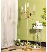 Gold Candelabra for Wedding Event Decor, 50'' Tall Floor Candle Holders, 2 Pcs Metal 5 Arm Center...