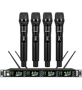 GOLDEN MARS Wireless Microphone System, 4 Channel Wireless Mics, w/ 4x50 UHF Frequencies, IR Auto...