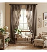PONY DANCE Taupe Linen Pinch Pleated Curtains 84 Inches Long for Bedroom, Back Tab Clip Ring Drap...