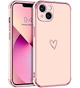 DOMAVER for iPhone 13 Case Luxury Cute Gold Heart for Women Girls, Full Camera Protector Shockpro...