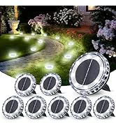 QIHANS 8 Pack Solar Ground Lights Outdoor Waterproof, 8 LED Solar Disc Lights, IP65 Waterproof Lo...