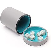 Luck Lab Grey Leather Dice Cup with Lid Including 6 Matching Pearl Dice - Teal Velvet Interior fo...