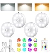 Under Cabinet Lighting,Rechargeable Motion Sensor Puck Lights with Remote 1500mAh Battery,3 Color...