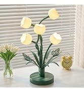 TOBUSA Tulip Flower Table Lamp for Home, 5-Head Adjustable Gooseneck Vintage Green Flower Lamp, R...