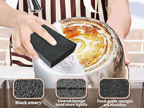 Display of the cleaning effect of the black pot brush.