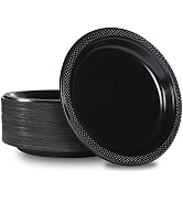 Laojbaba Disposable Black Plastic Plates 9inch Party Dinner Plates 100 Count Dessert Plates for P...